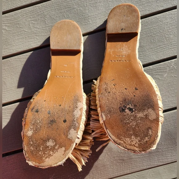 Clergerie Paris Raffia Fringd Slide Silver Sandals Sz EU 40 US 9 - Picture 7 of 8